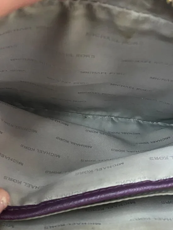 Michael Kors Crossbody Bag Purple Saffiano Leather Gold Chain Strap - Picture 12 of 12